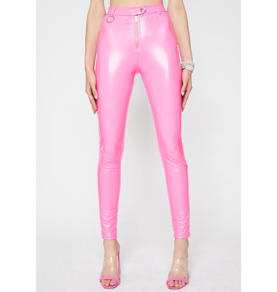 Neon Pink Vinyl Skinny Pants | Dolls Kill