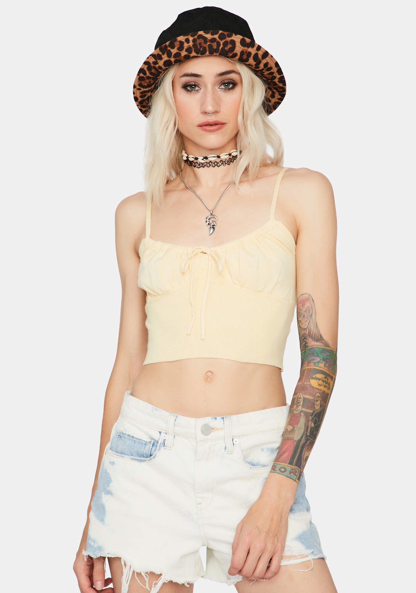 Ruched Bust Tie Front Cami Crop Top Yellow Dolls Kill 7596