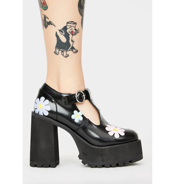 Delia's Black Daisy Print Chunky Platform Mary Jane Shoe Dolls Kill