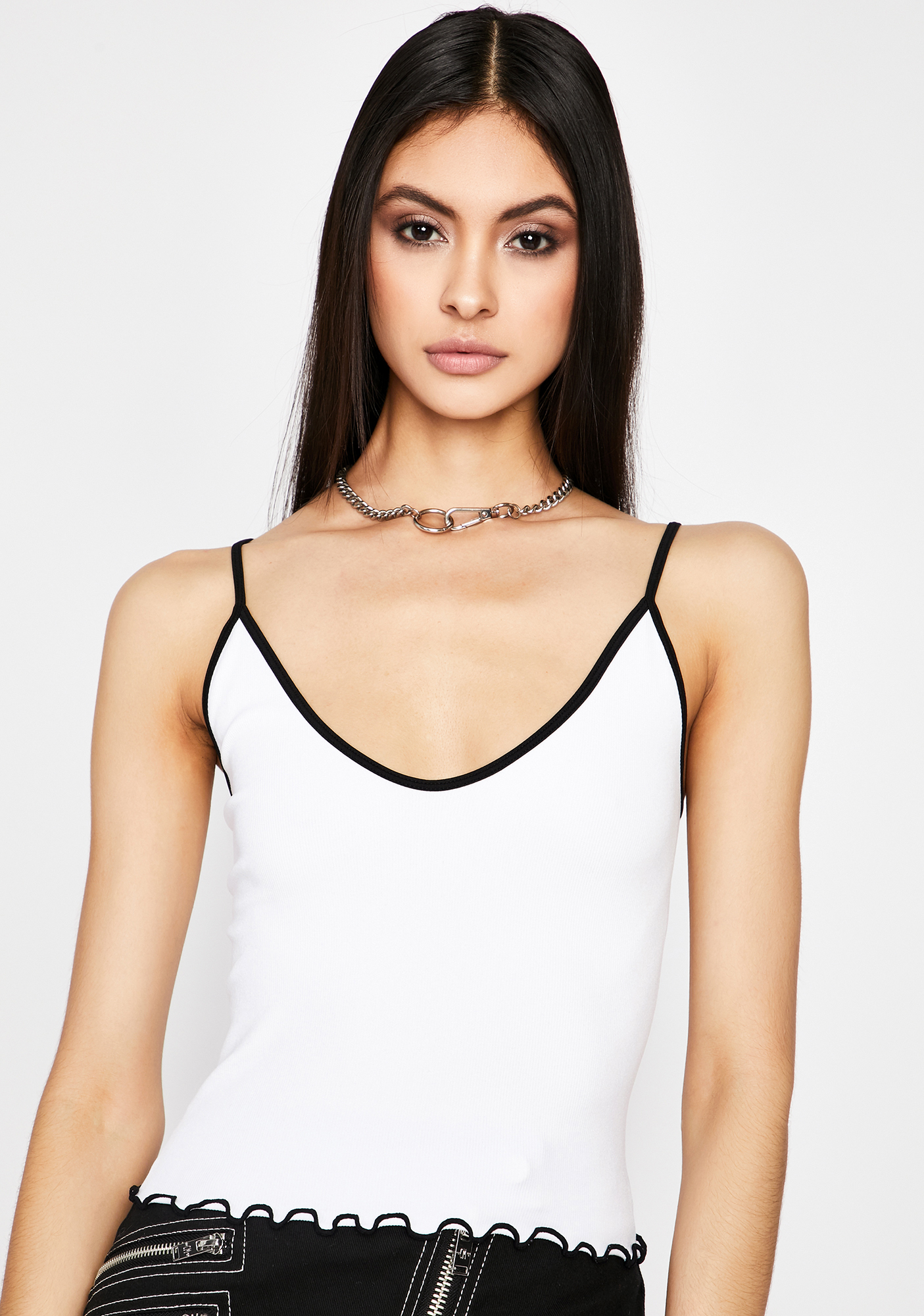 Contrast Trim Cami Tank Top Ruffle Hem Dolls Kill