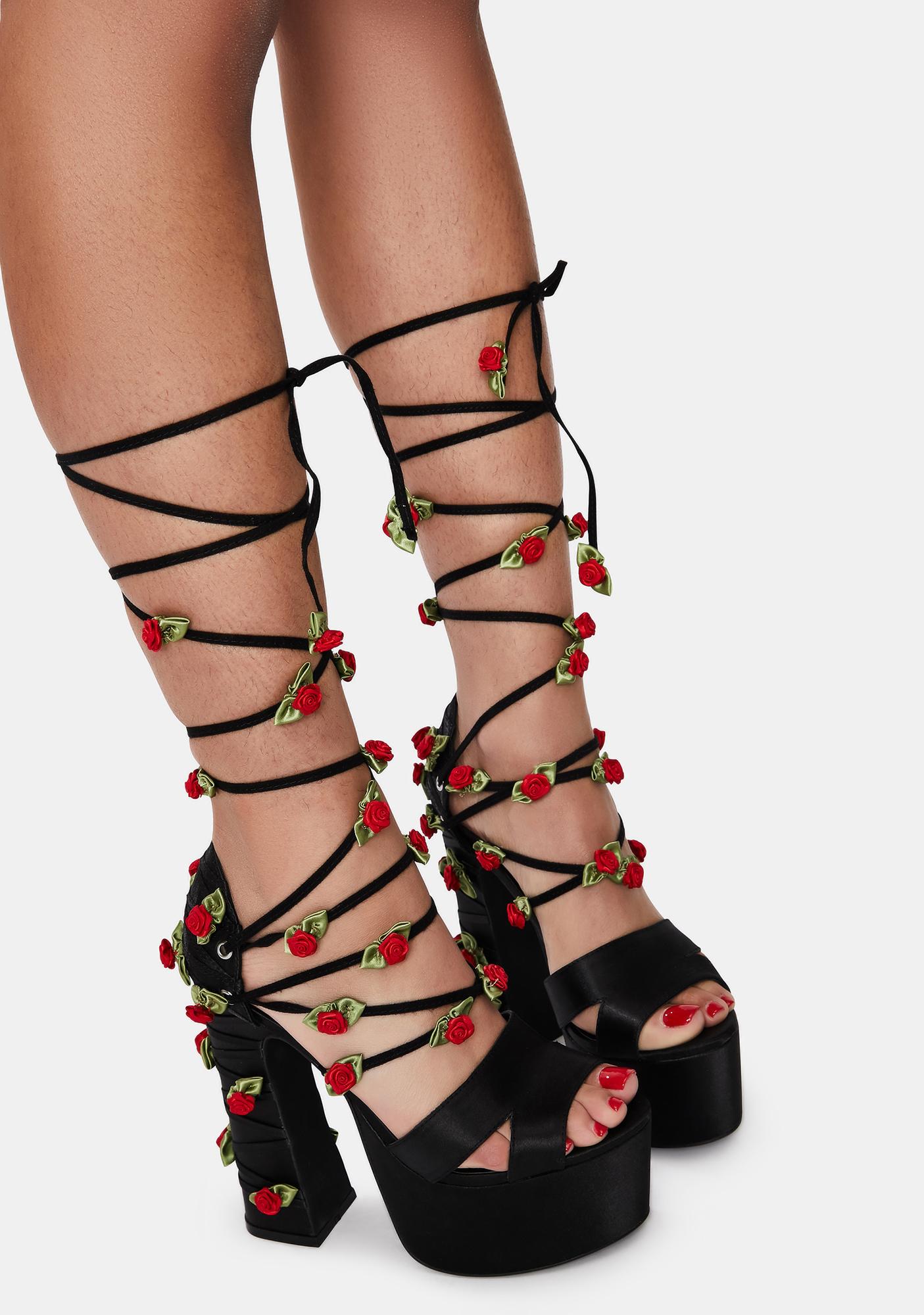 Rose Garden Invite Lace Up Platform Heels Platform Heels Lace Up Black Platform Heels