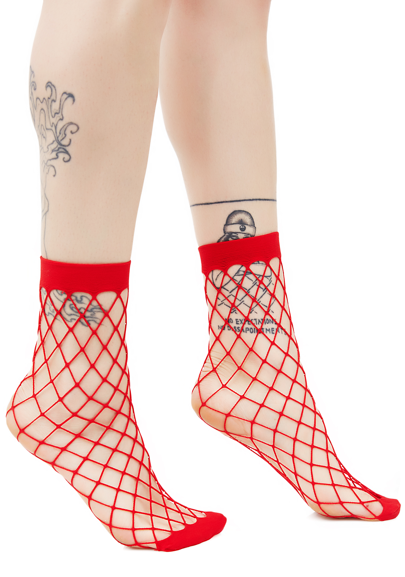 red fishnet ankle socks
