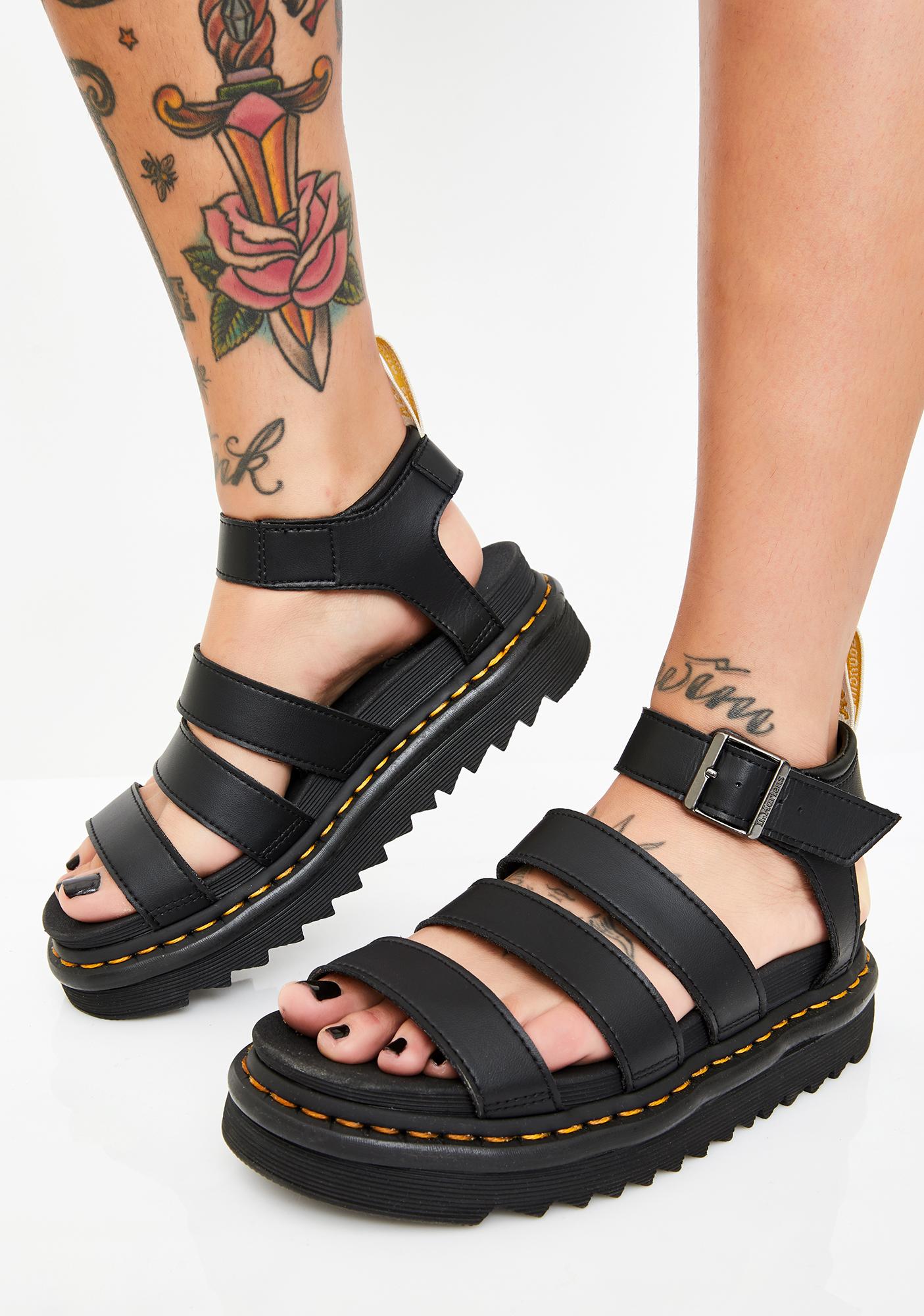 dr martens blaire strappy flat sandals in black