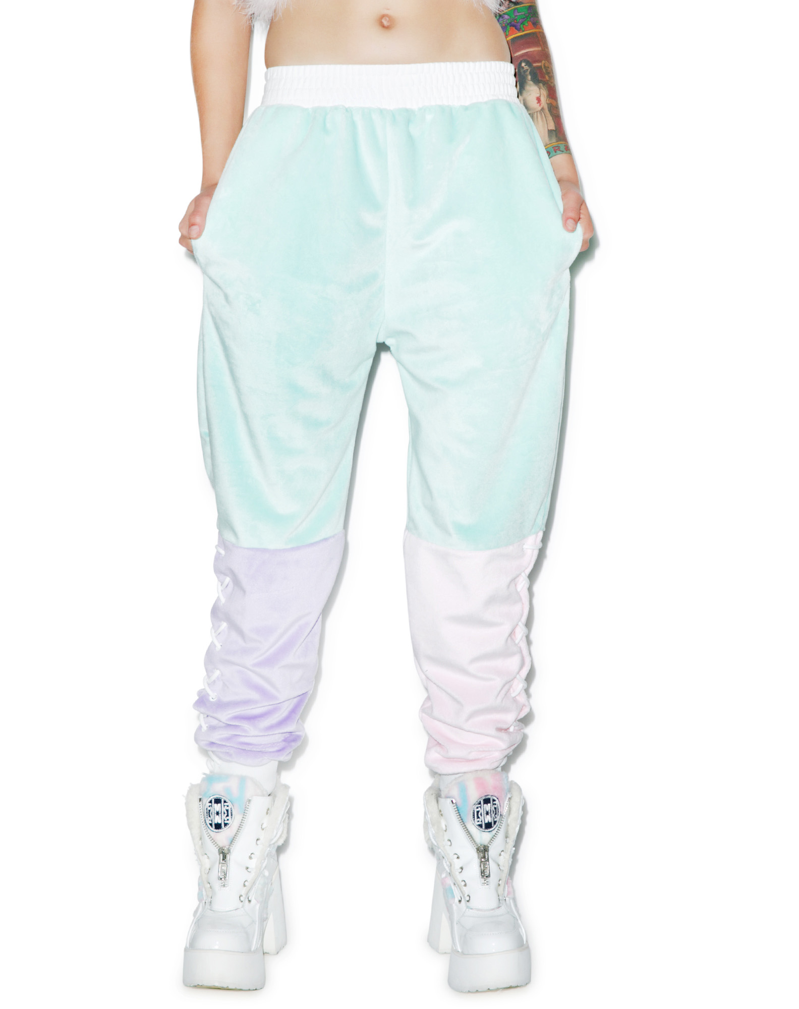 Coveted Society Pastel Faux Fur Joggers | Dolls Kill