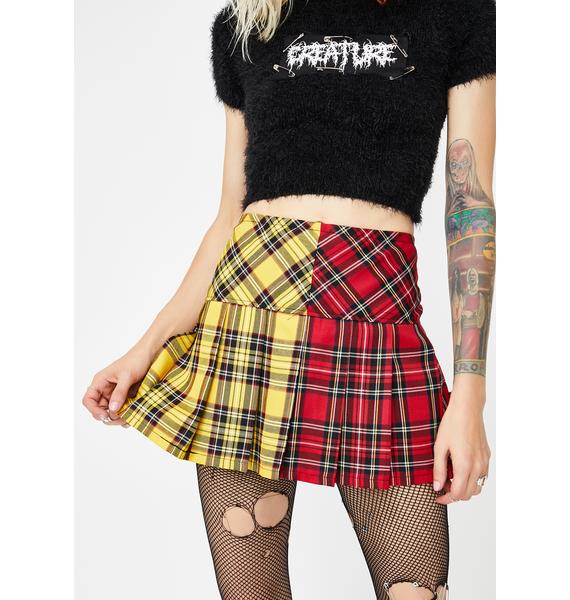 Tripp NYC Split-Plaid Pleated Skirt | Dolls Kill