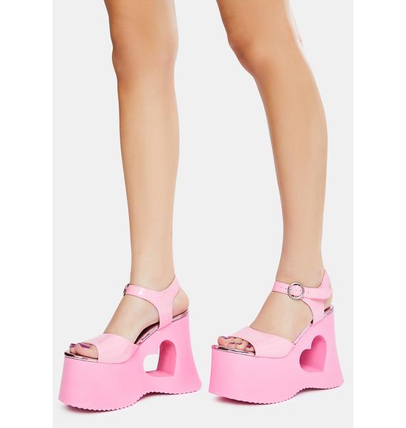 Dolls Kill x Bratz Heart Cut Out Platform Sandals - Pink | Dolls Kill