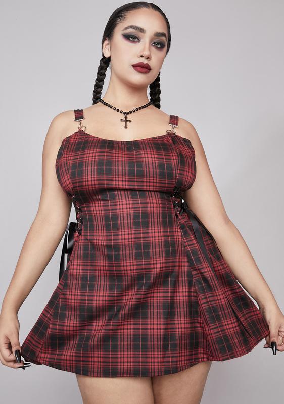 widow plaid lace up dress