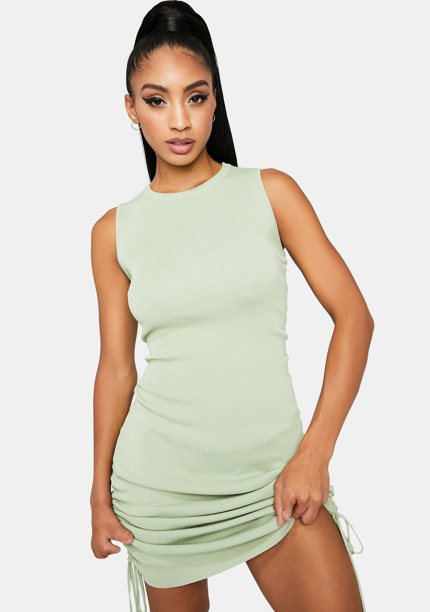 Sleeveless Knit Ruched Mini Dress - Green | Dolls Kill