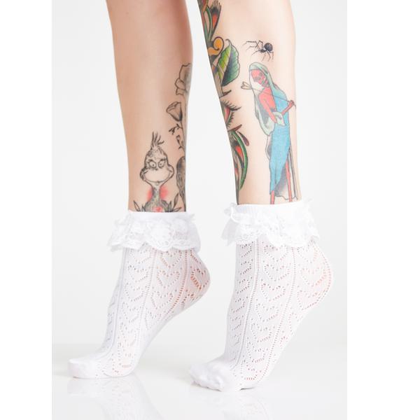 White Pointelle Heart Ruffle Ankle Socks Dolls Kill