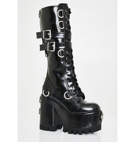 Club Exx DRing Buckled Knee High Platform Boots Dolls Kill