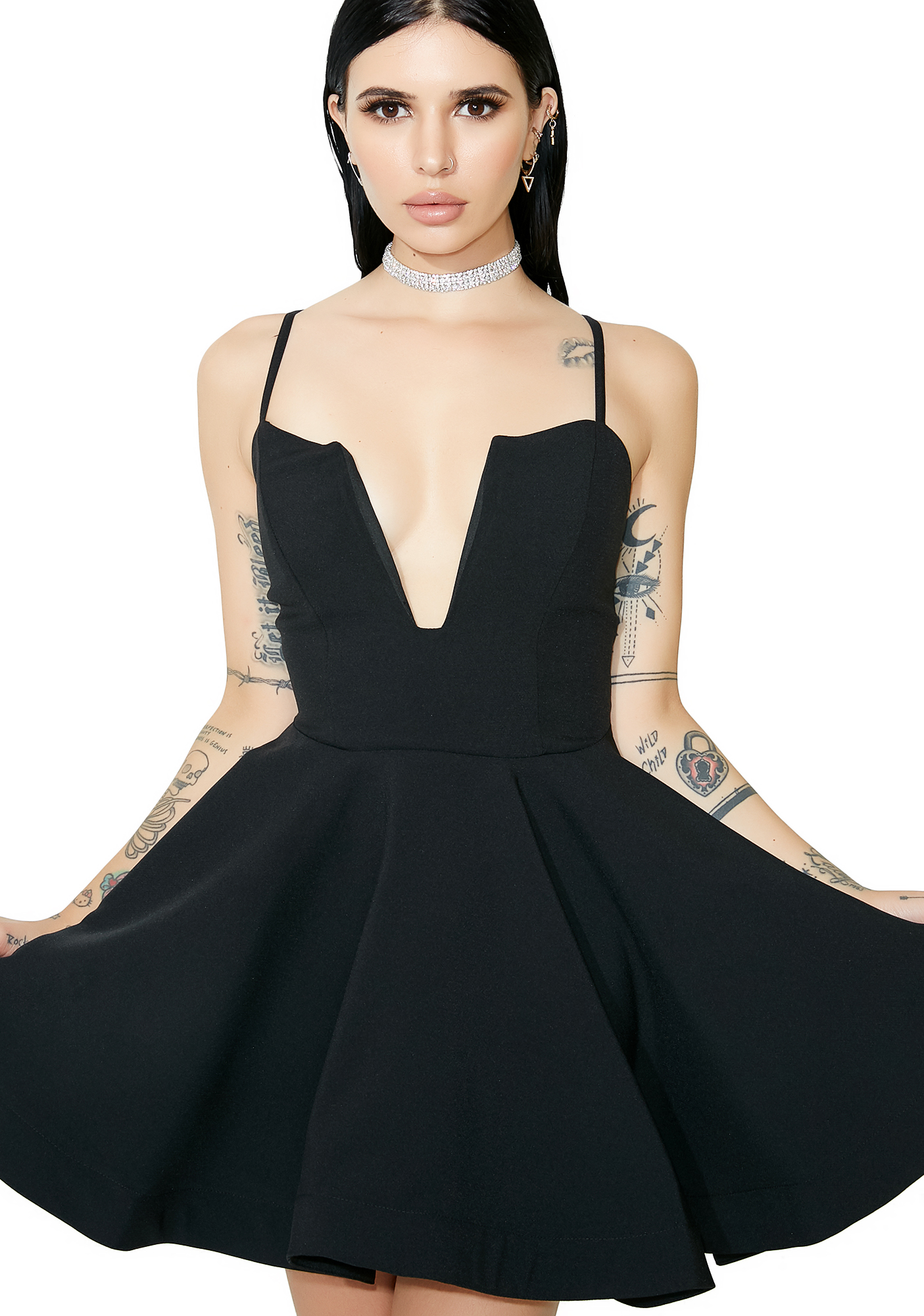 deep v neck black dress