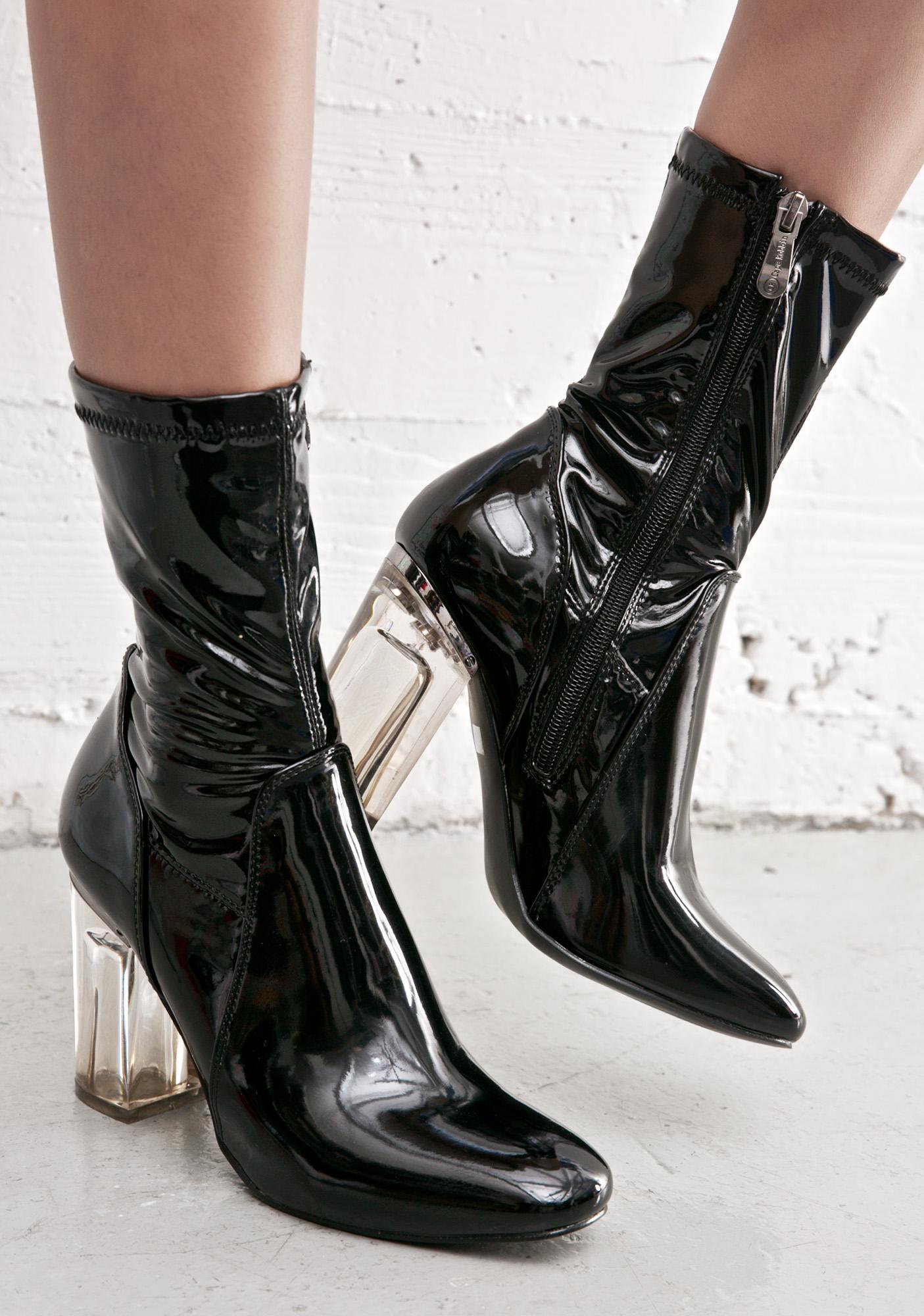 black booties with clear heel