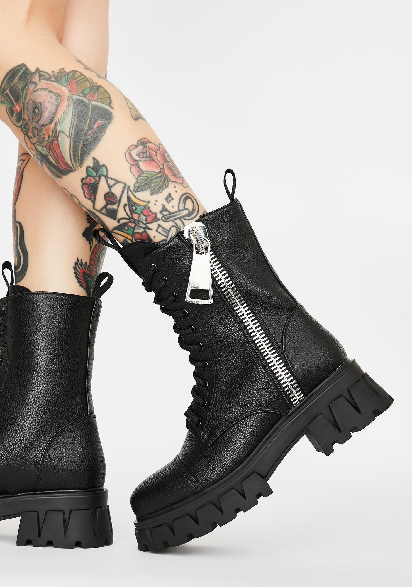 black military boots with zipper