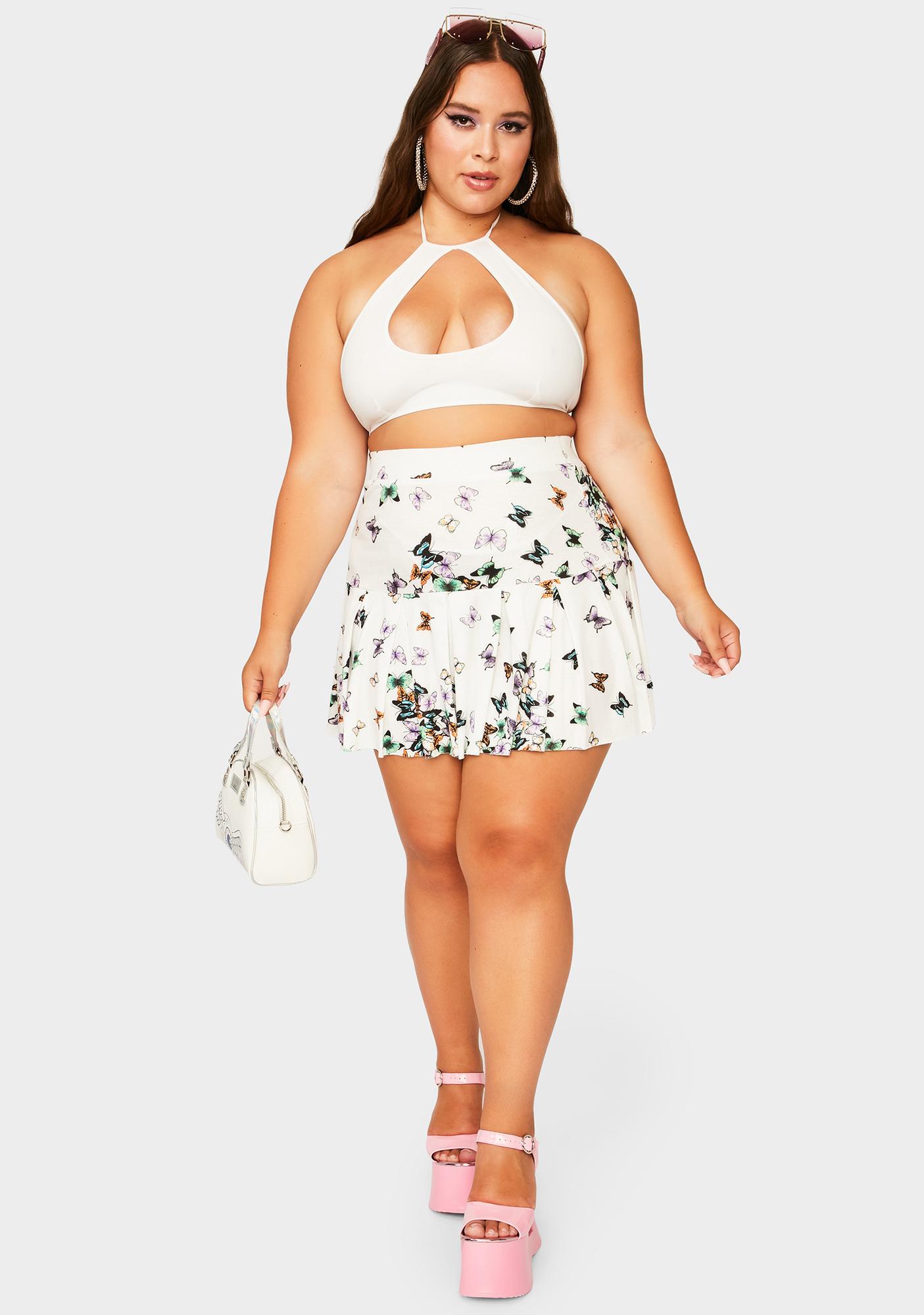 Plus Size Butterfly Pleated Skirt - White Multicolor | Dolls Kill