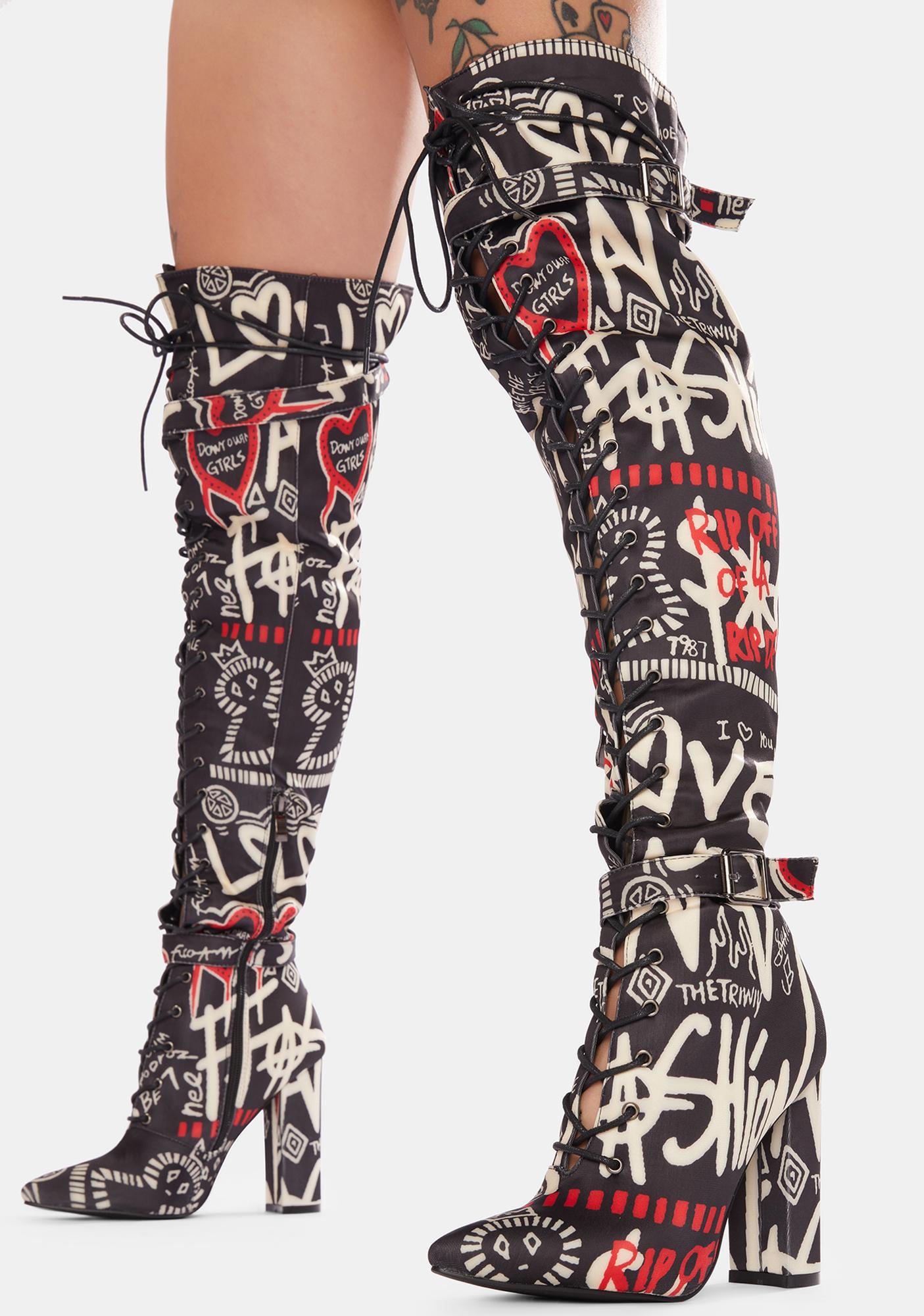 Azalea Wang Art Never Dies Thigh High Boots Dolls Kill