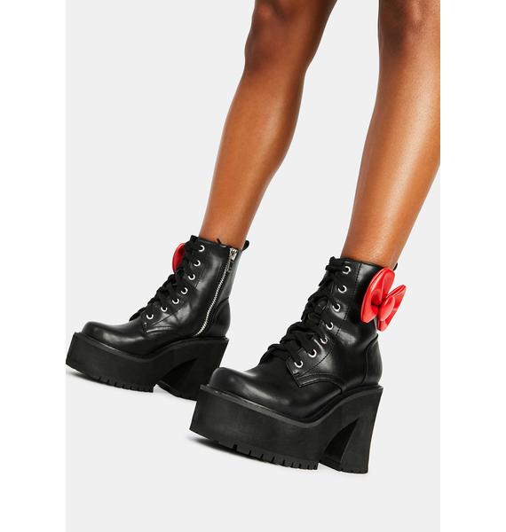 Dolls Kill Hello Kitty Vegan Leather Bow Platform Combat Boots Dolls Kill