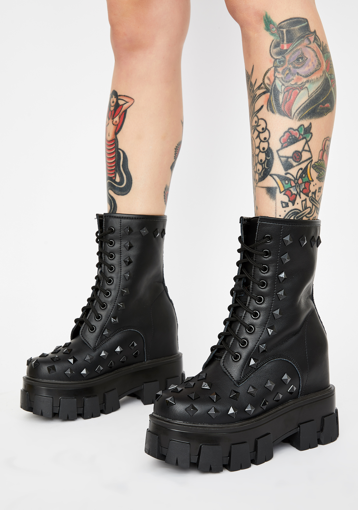 Studded Wedge Chunky Platform Boots - Black Vegan Leather | Dolls Kill