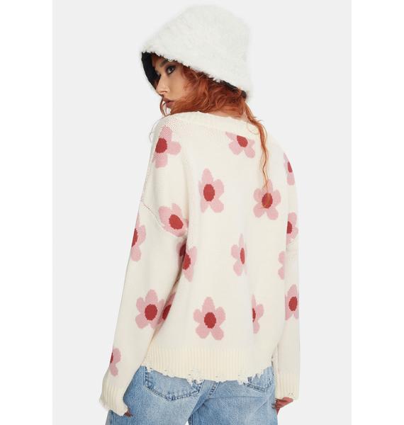 Bailey Rose Ivory Floral Distressed Knit Sweater | Dolls Kill