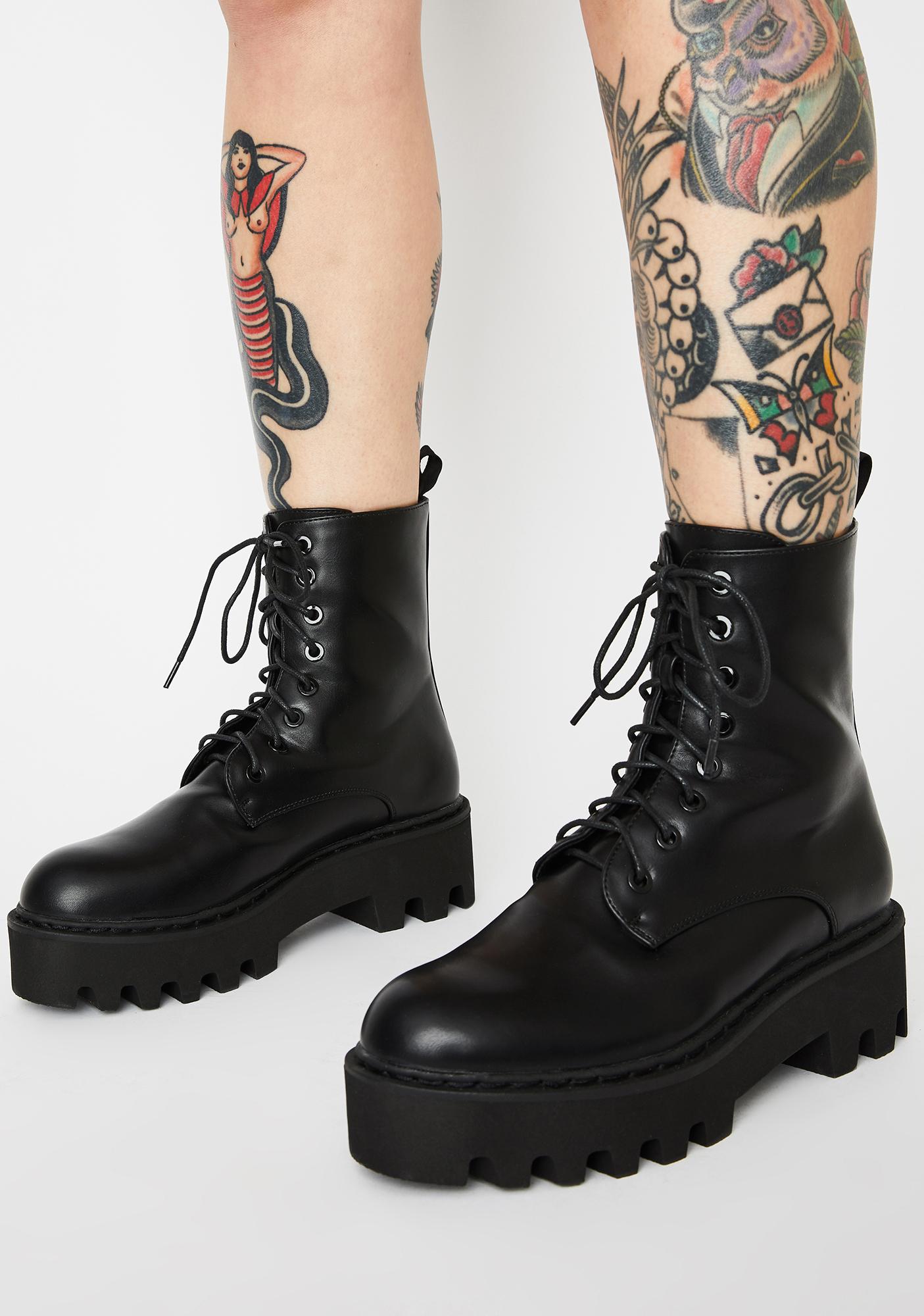 black chunky military boots