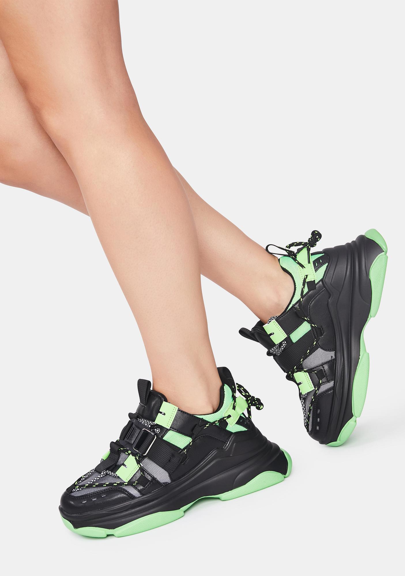 neon green platform sneakers