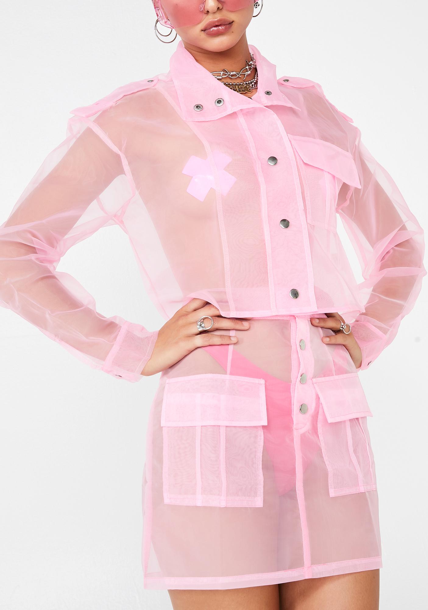 Sheer Pink Crop Jacket Cargo Mini Skirt Set Dolls Kill