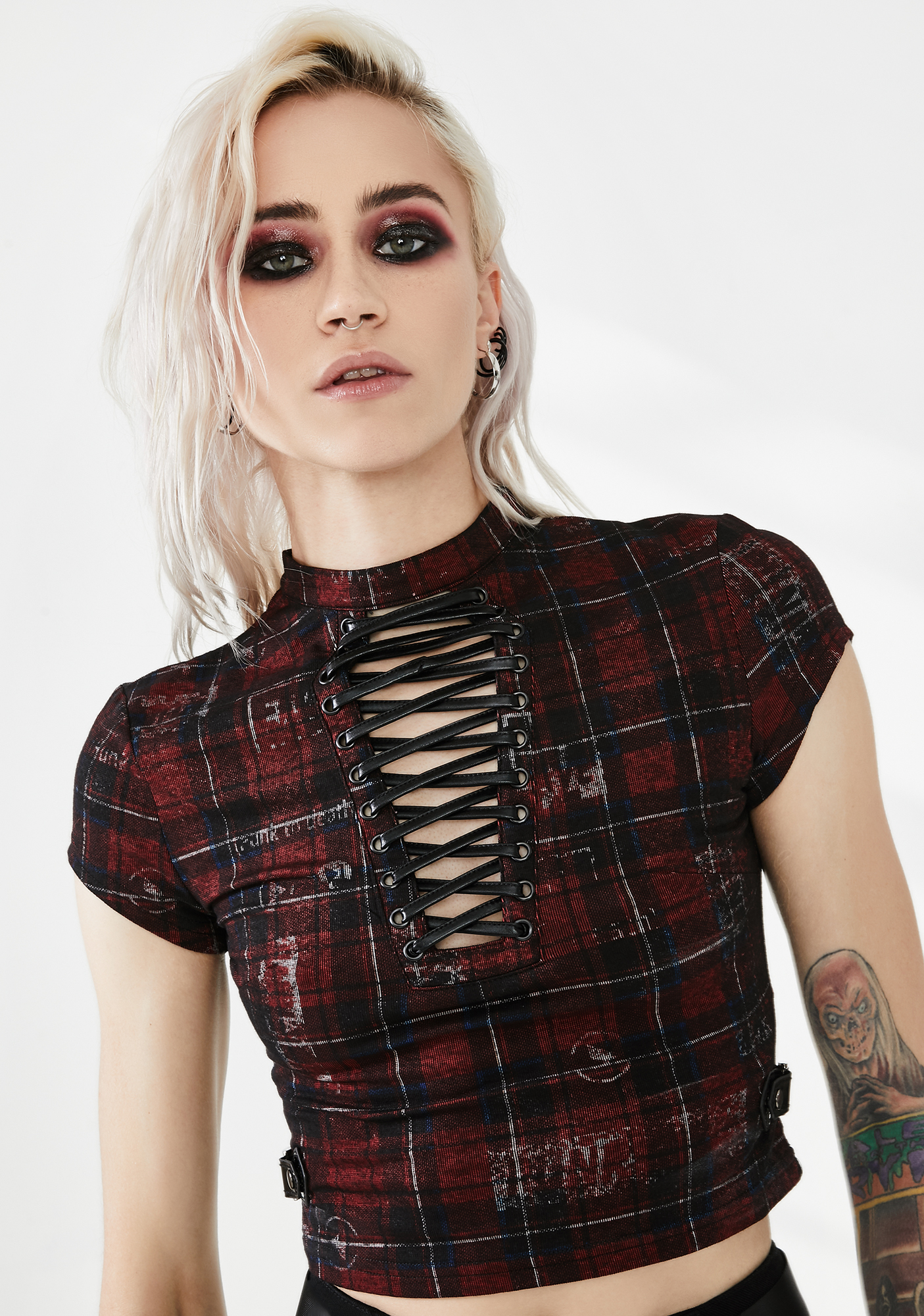 Punk Rave Plaid Lace Up Crop Top | Dolls Kill