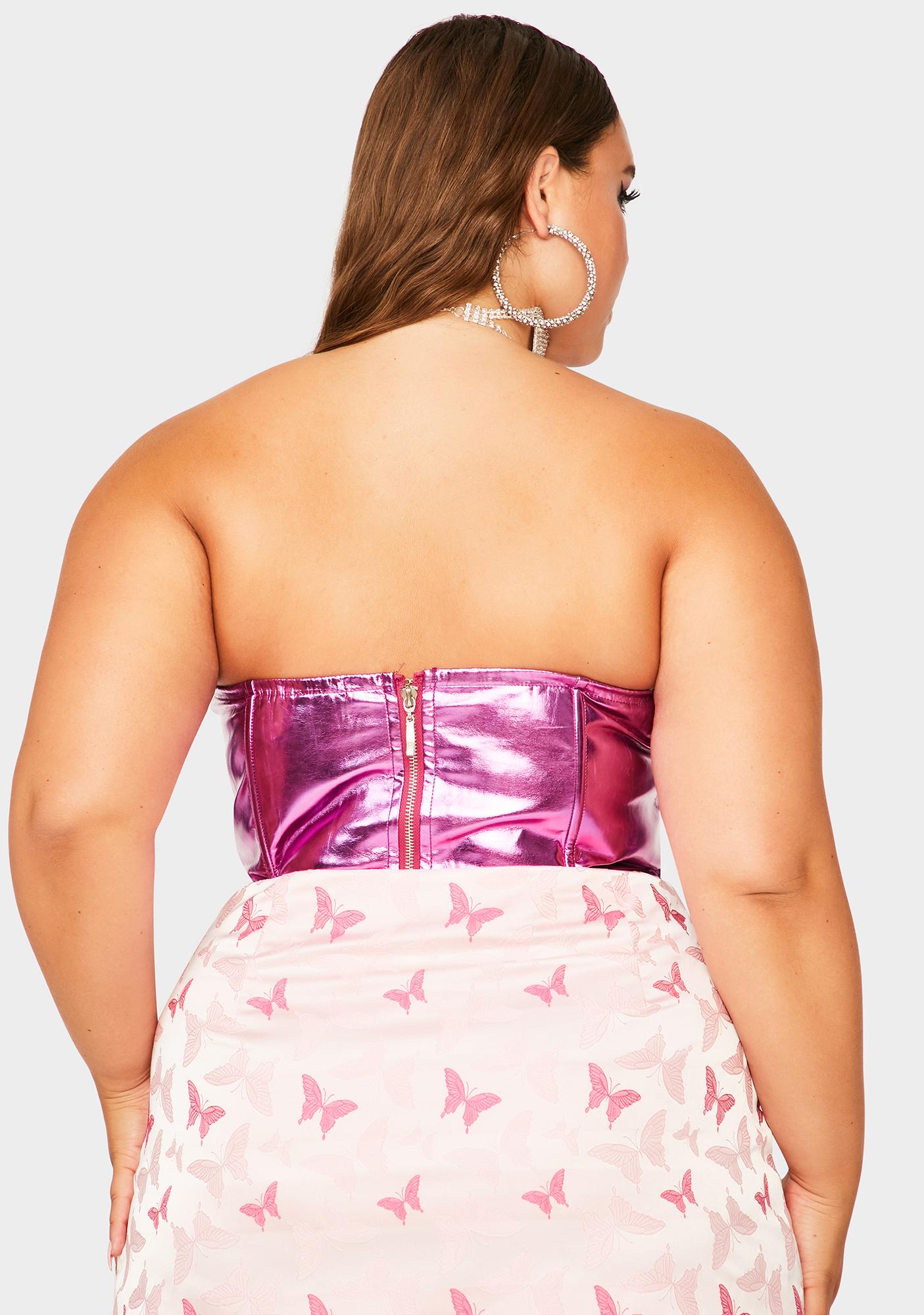 Plus Size Vinyl Corset Cropped Top Metallic Pink Dolls Kill