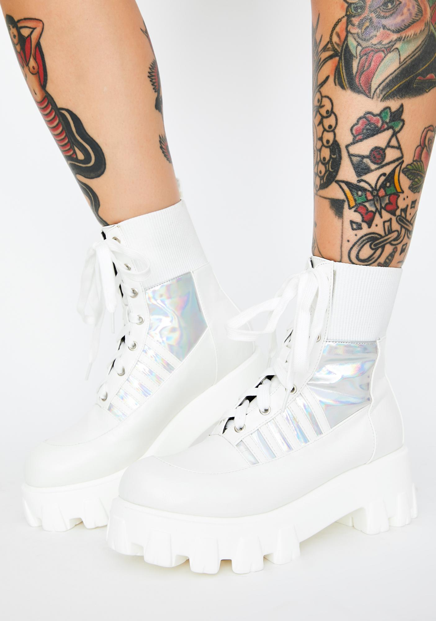 white chunky combat boots