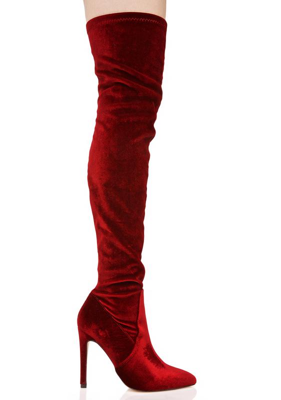 red velvet over the knee boots