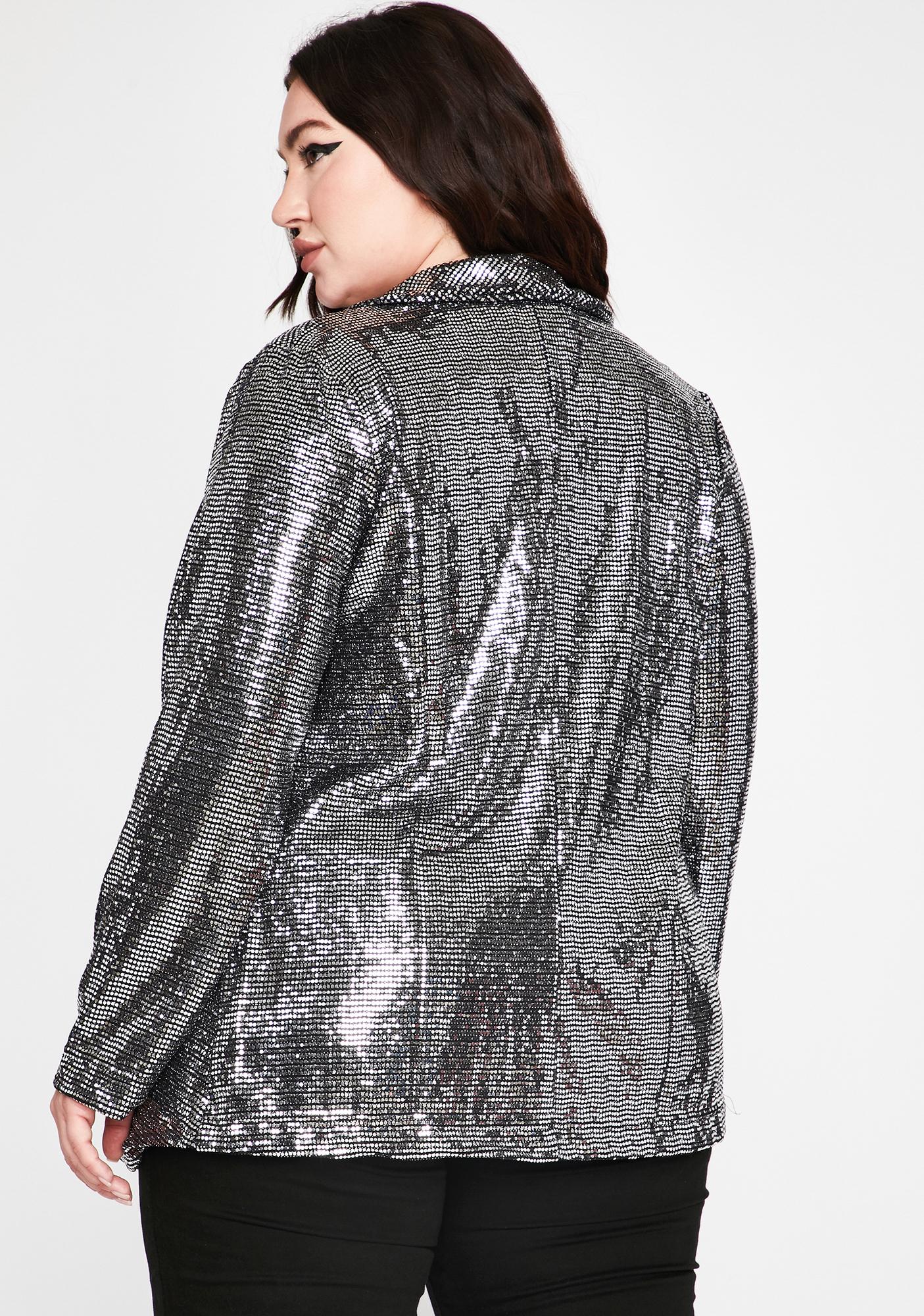 Plus Size Silver Sequin Boyfriend Relaxed Fit Long Sleeve Blazer Dolls Kill 9550