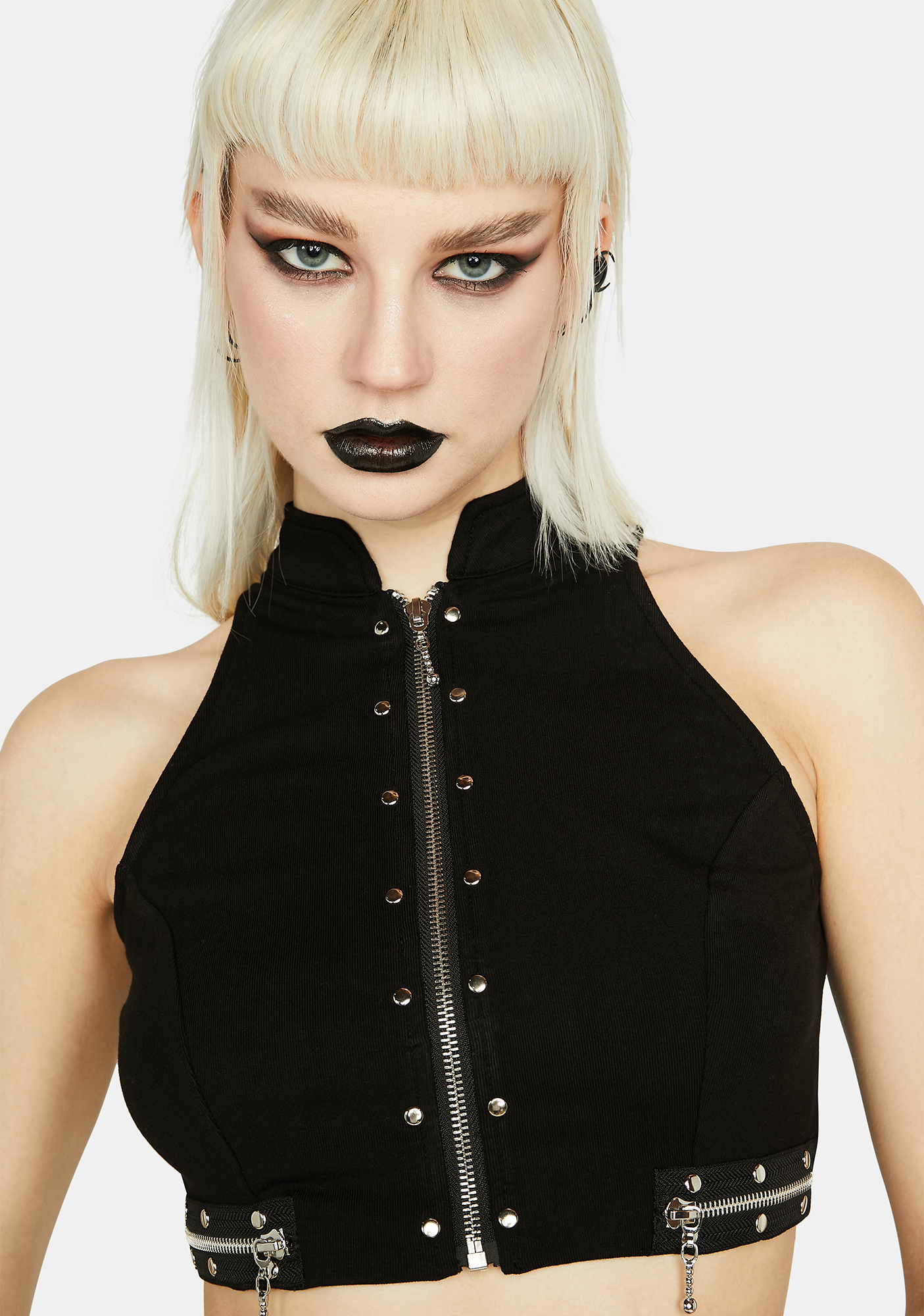 Red Night Gothic Cropped Zipper Vest Black Dolls Kill