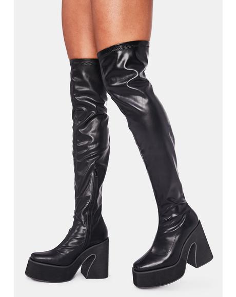 Demonia Shaker 65 Boots Patent Hologram Black Dolls Kill