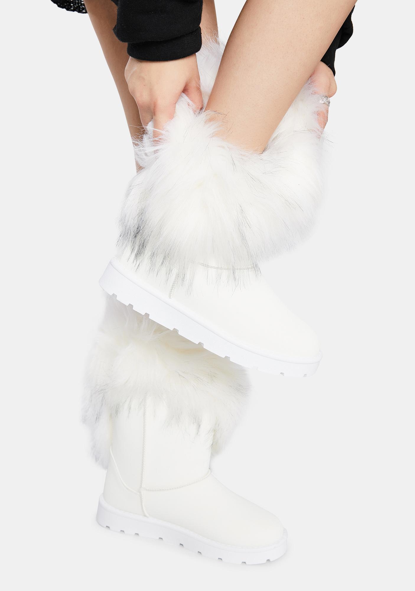 Faux Fur Winter Ankle Boots Faux Suede - White | Dolls Kill