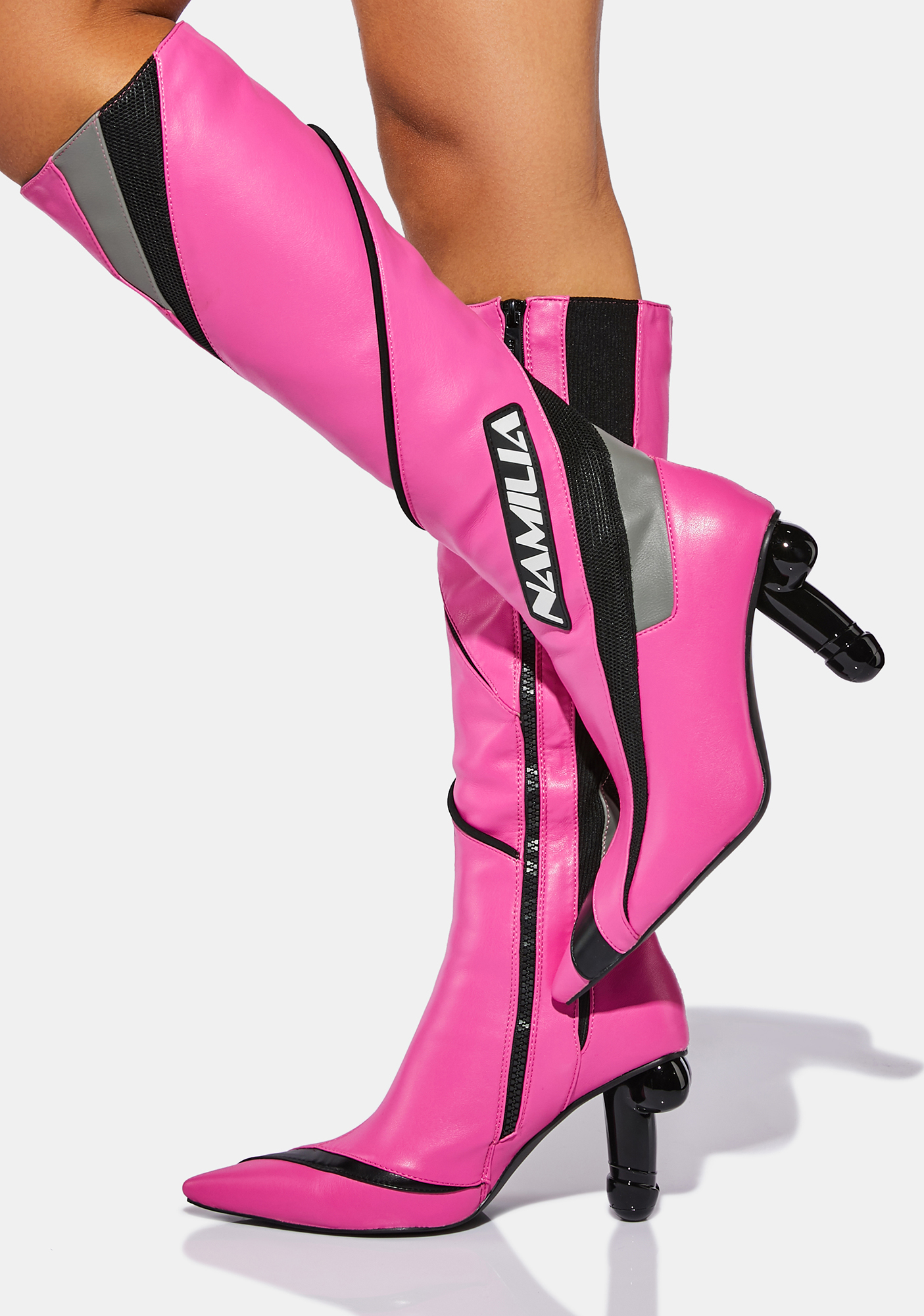 Namilia Pink Vegan Dick Heel Motocross Boots | Dolls Kill