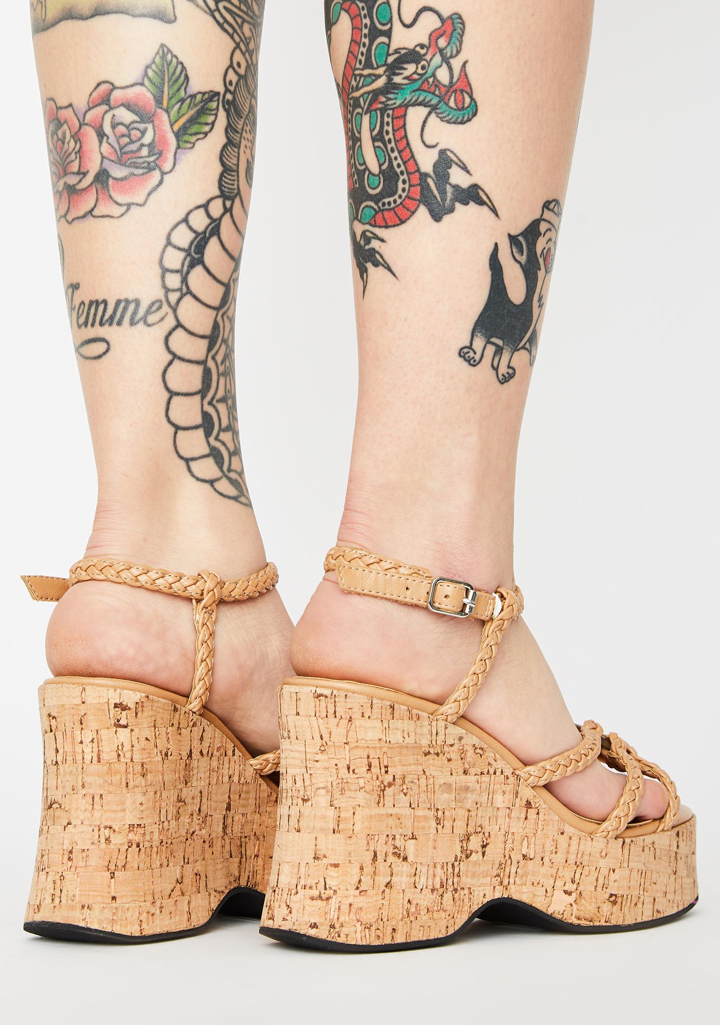 Delia's Cork Platform Sandals Light Brown Dolls Kill