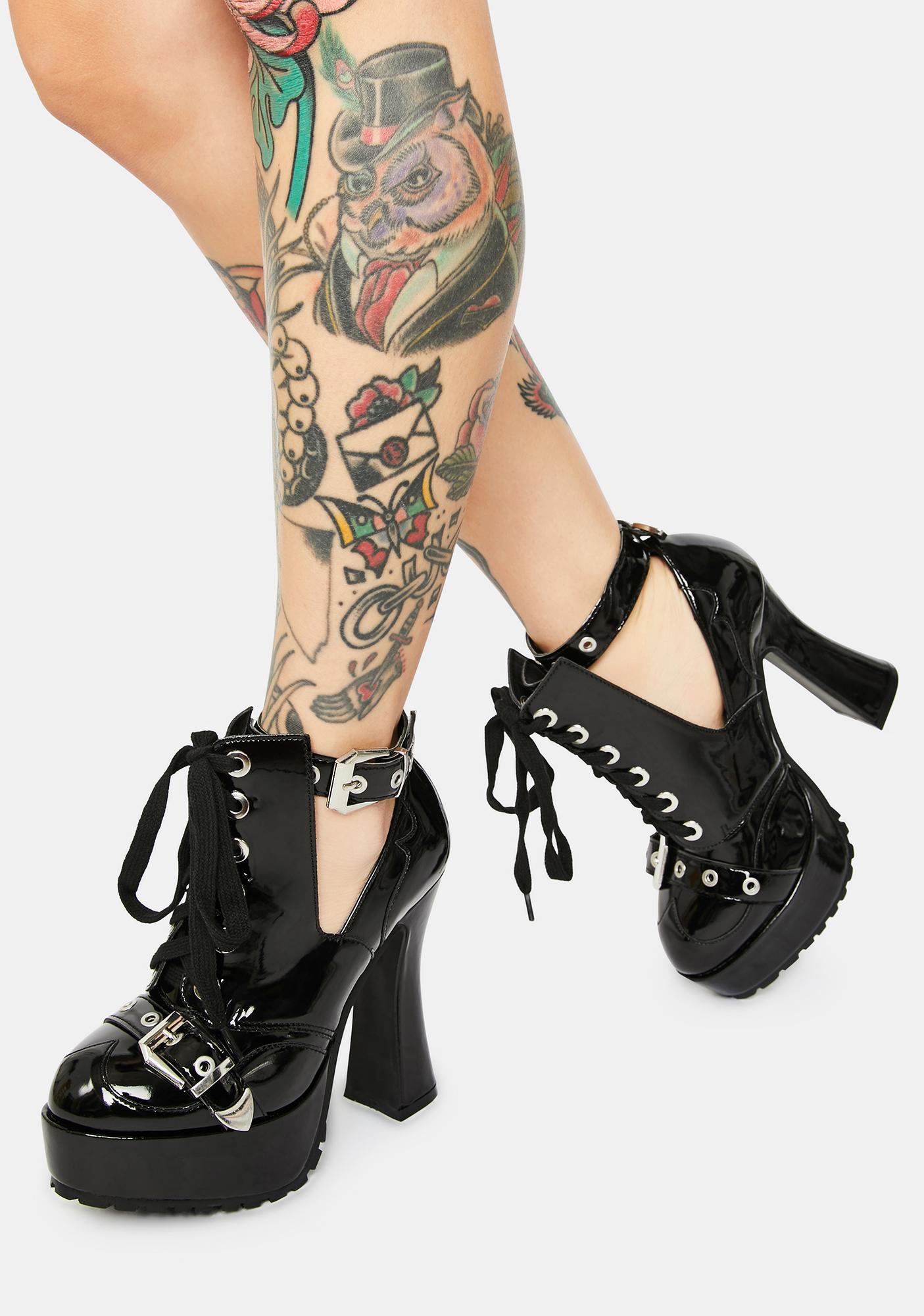 lace up platform heels black