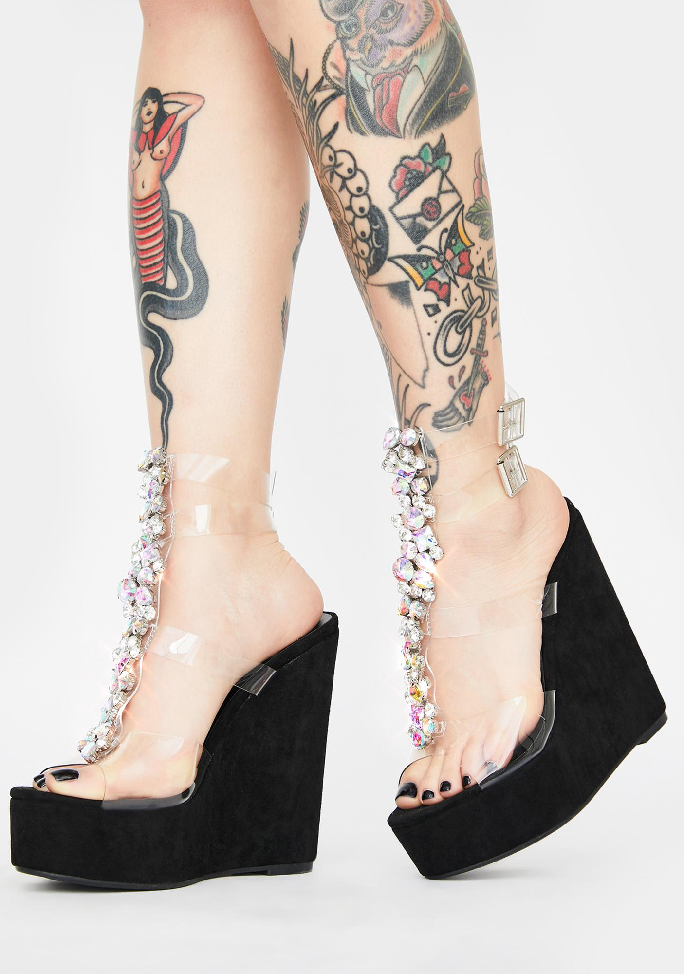 Rhinestone Clear Wedge Heels Black Dolls Kill