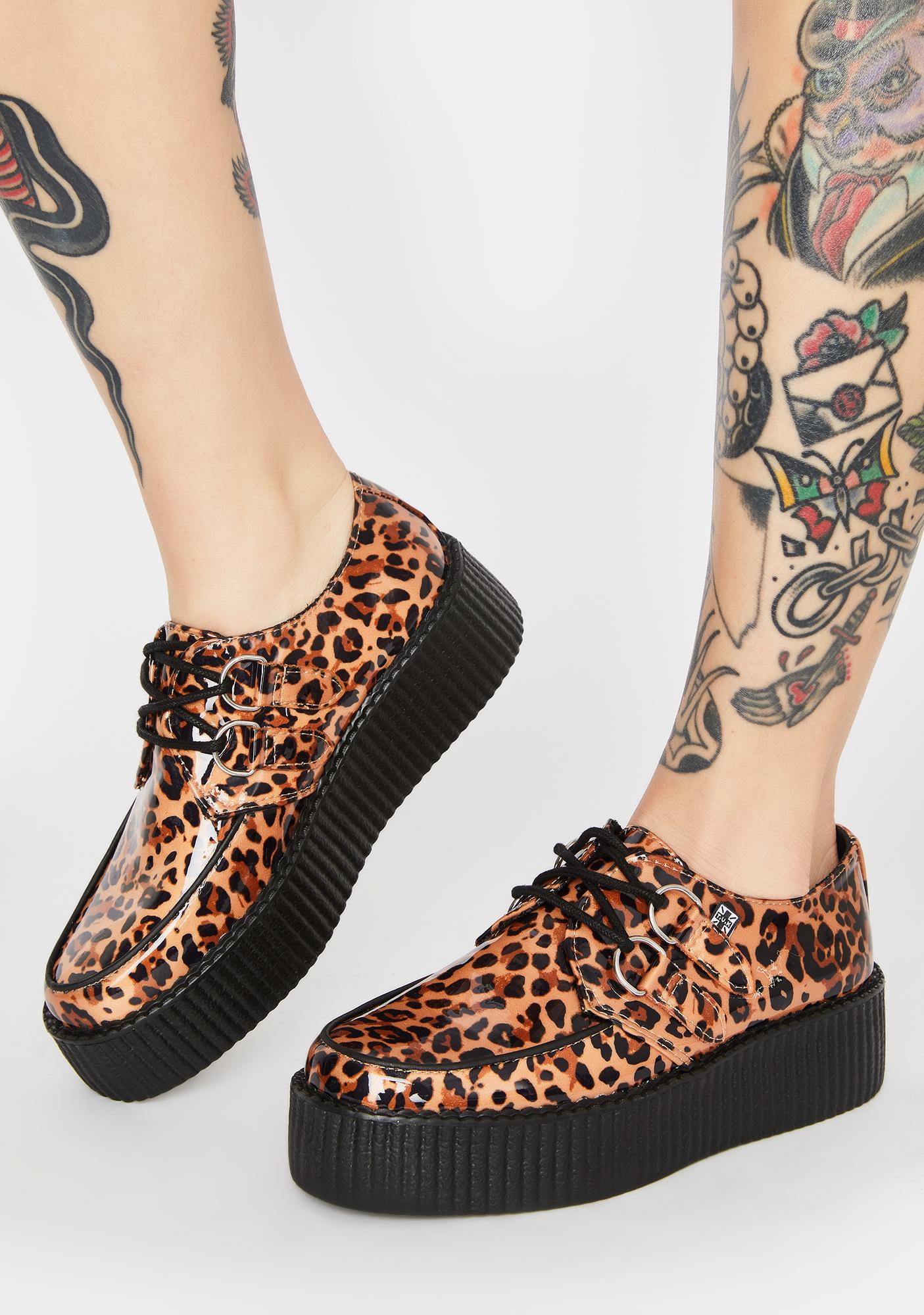 T.U.K. Patent Leopard Lace Up Creepers 