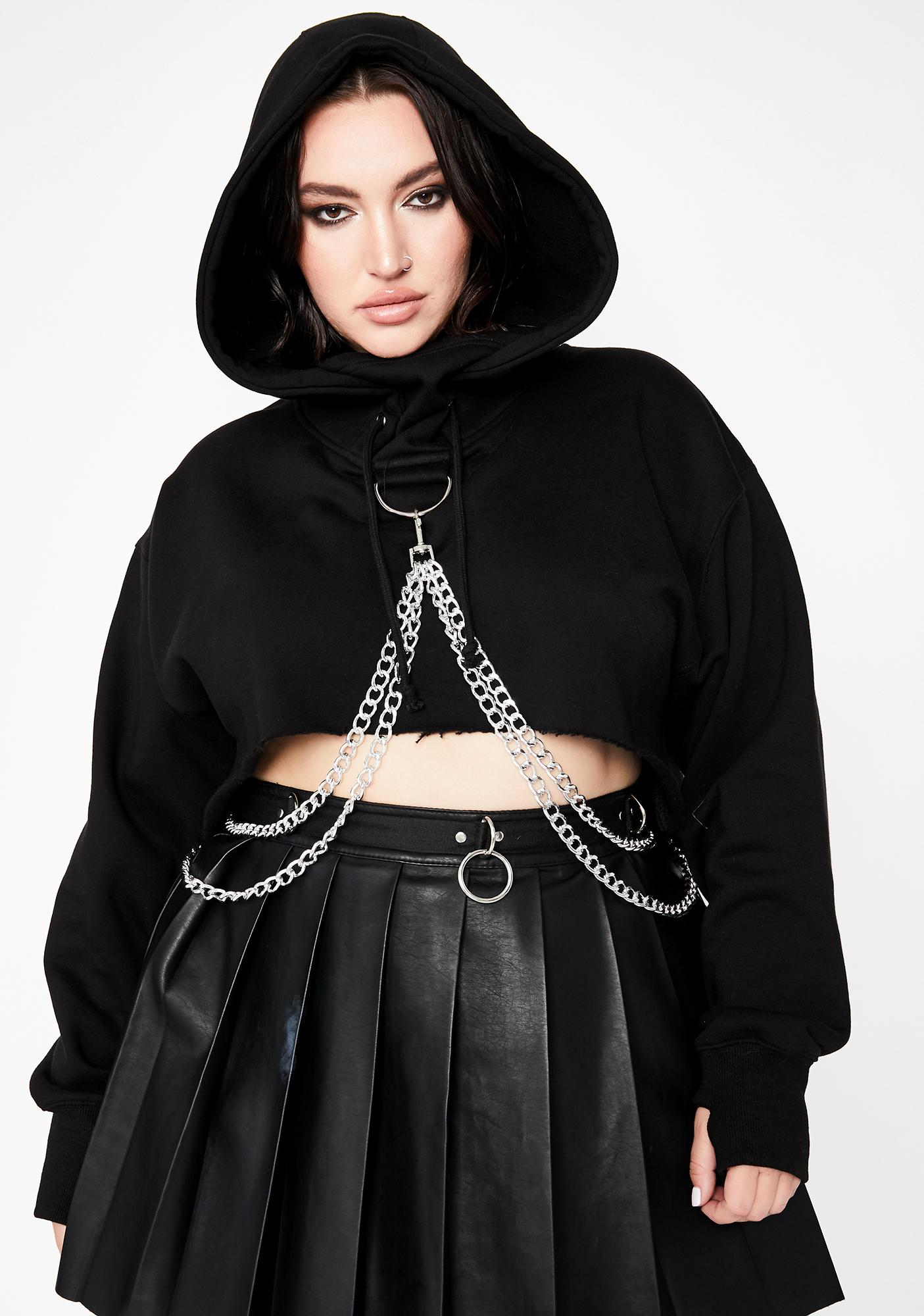 Plus Size Current Mood Chain Cropped Hoodie Black | Dolls Kill
