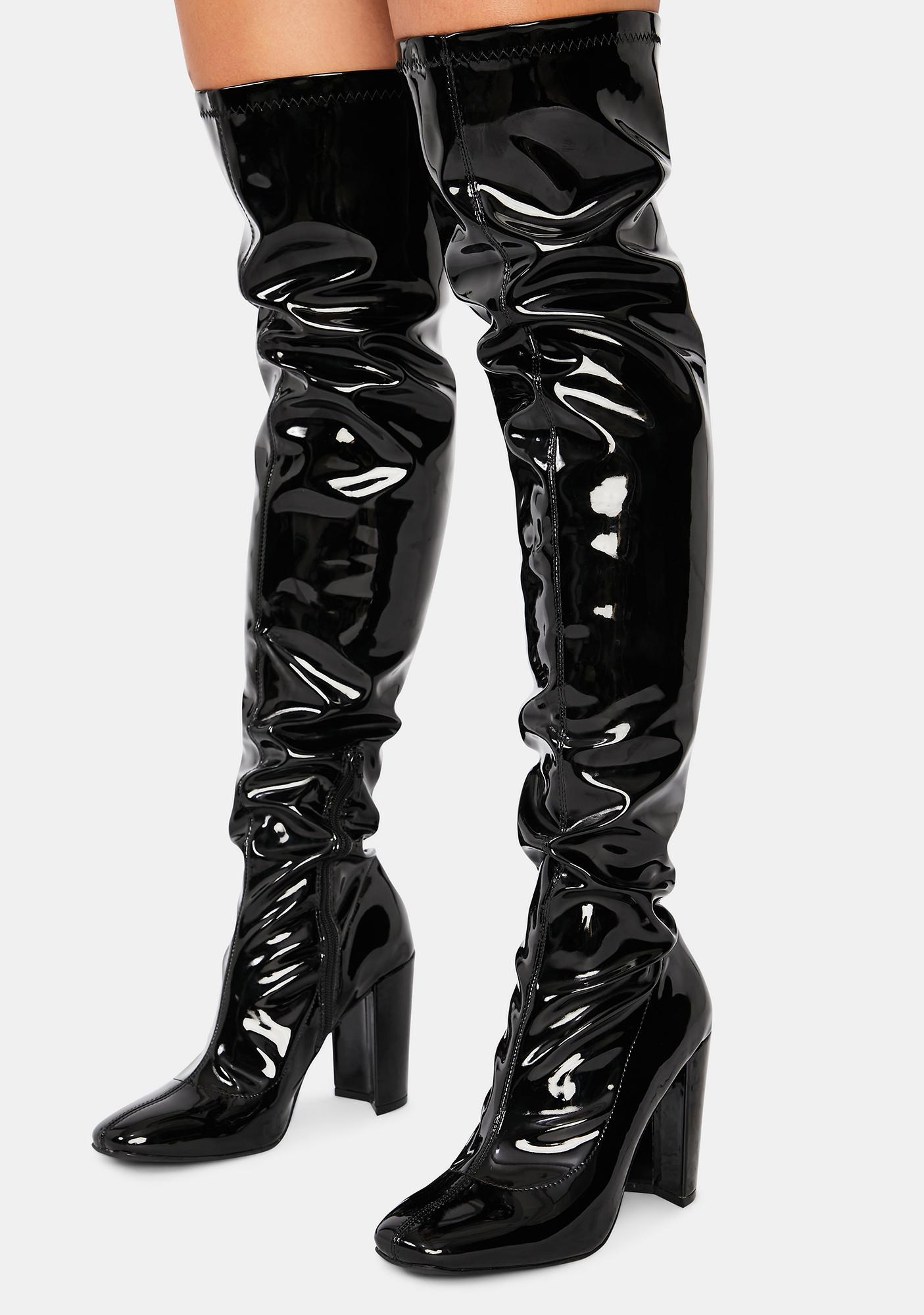 Patent Faux Leather Thigh High Heeled 