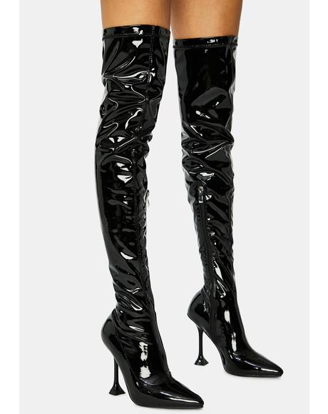 Fishnet Lace Up Black Thigh High Boots | Dolls Kill