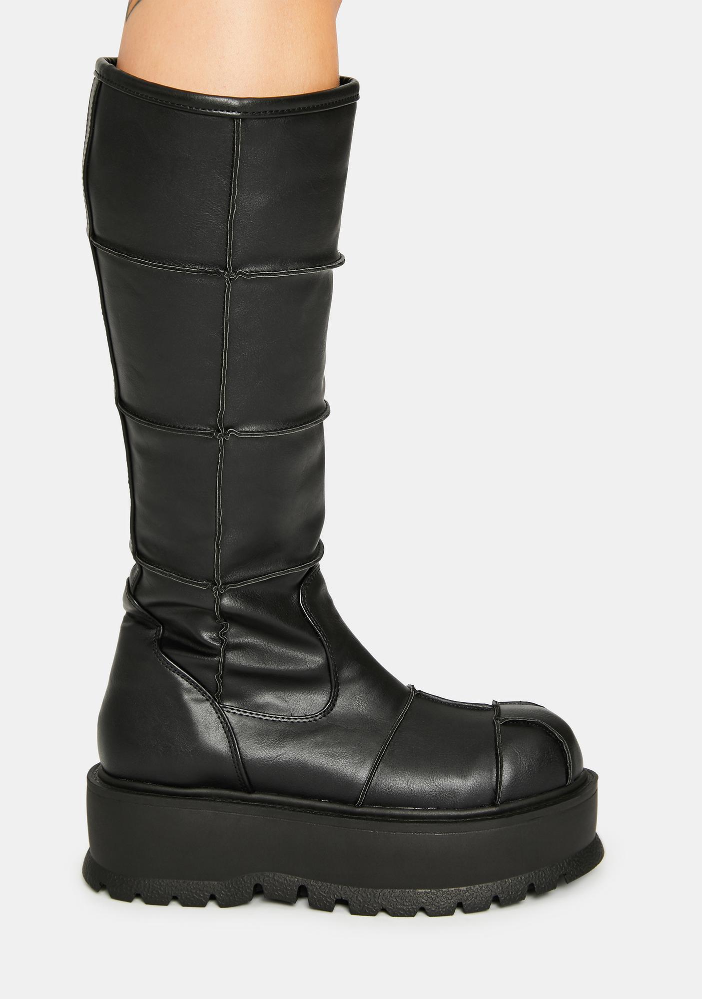 Demonia Slacker-230 Knee High Boots - Black | Dolls Kill