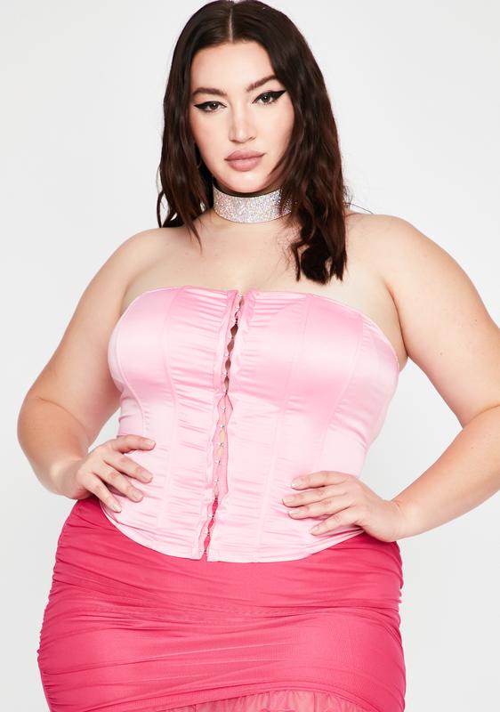 Profit Penelope Hvert år Plus Size Pink Satin Lace Up Corset Crop Top | Dolls Kill