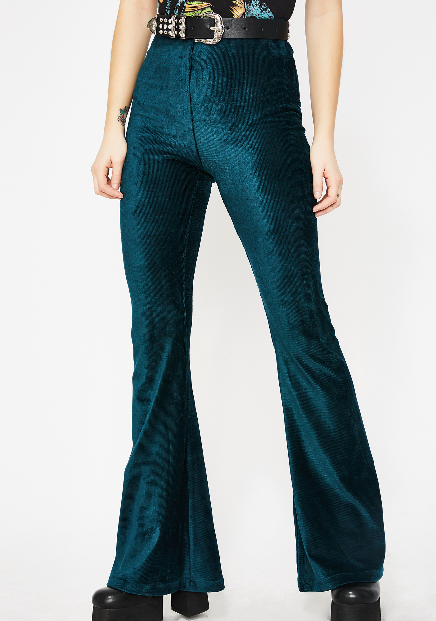 blue velvet bell bottom pants