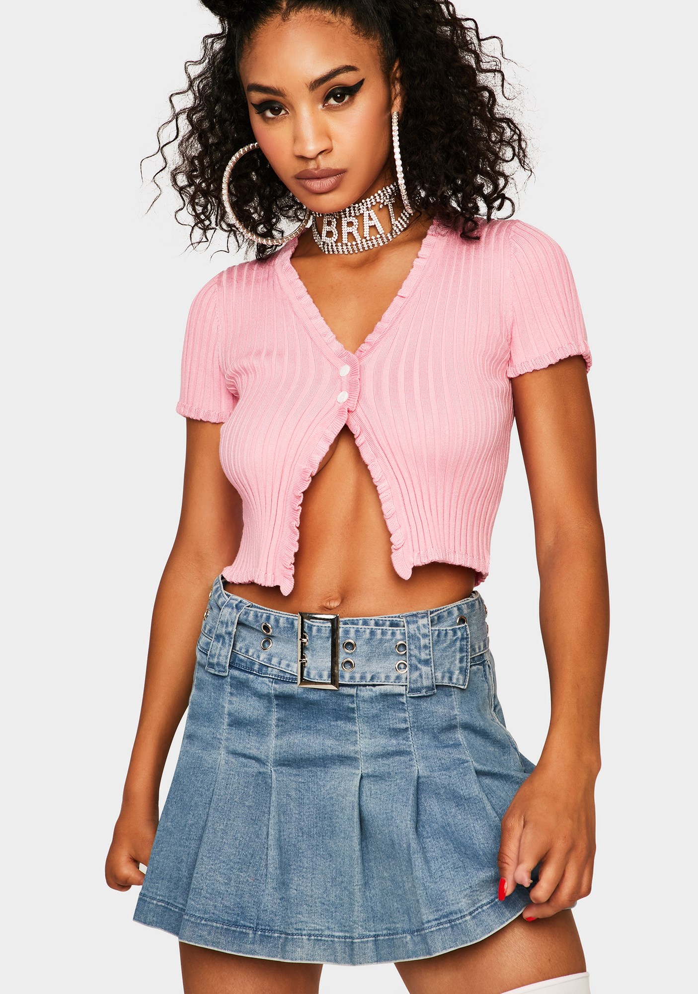 Short Sleeve Button Up Cropped Cardigan - Pink | Dolls Kill
