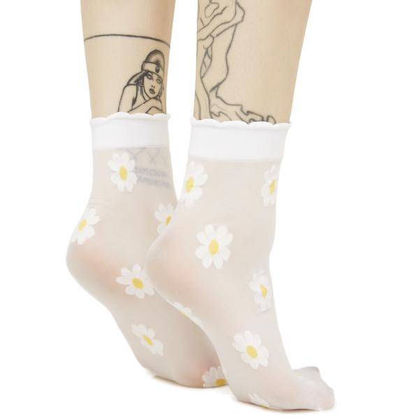 White Daisy Sheer Ankle Socks Dolls Kill