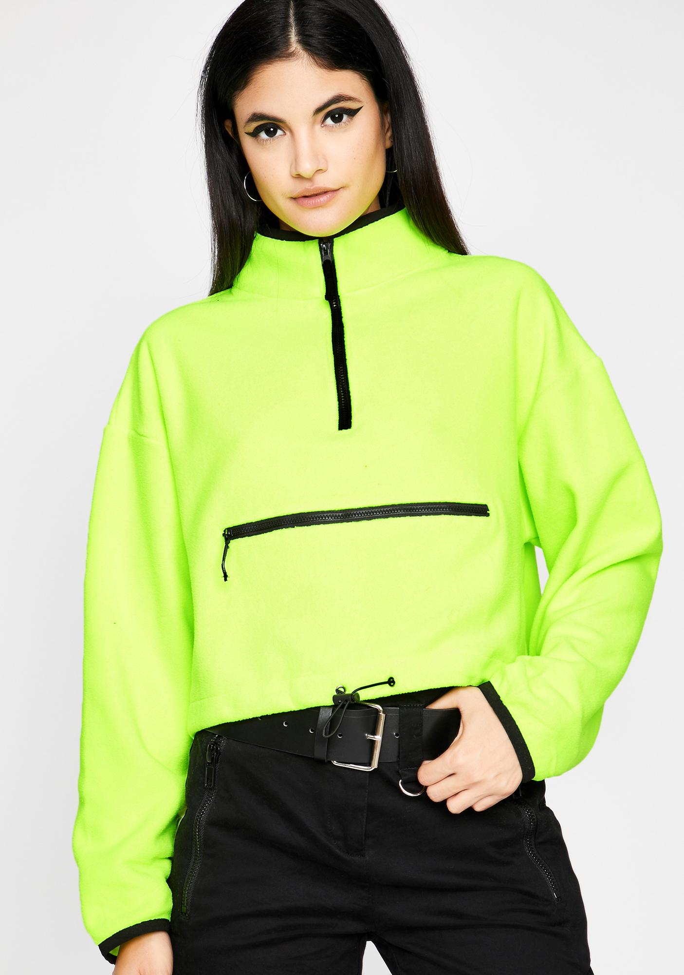 Neon Green High Neck Fleece Pullover | Dolls Kill