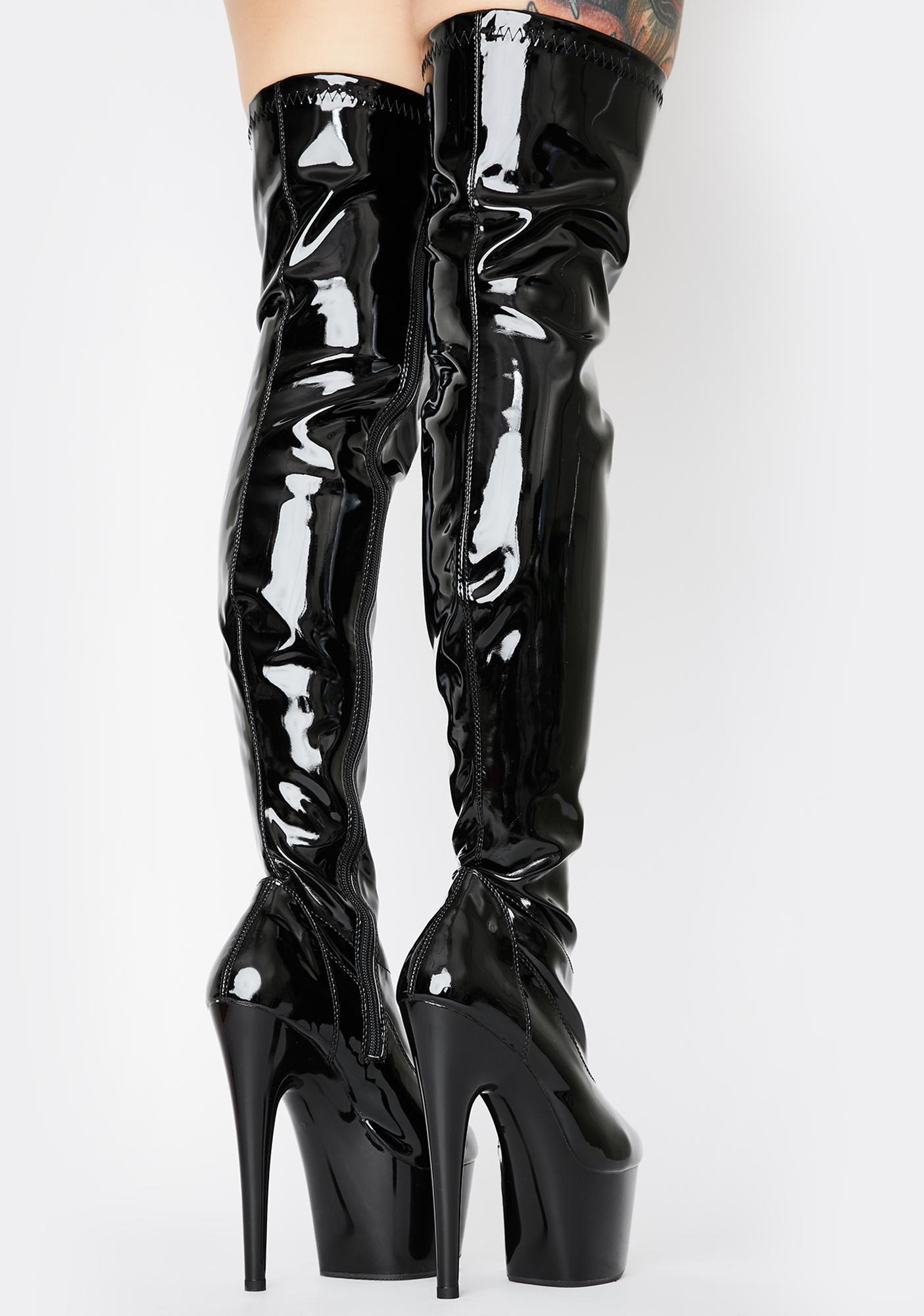 Pleaser Adore Platform Boots - Patent Black | Dolls Kill