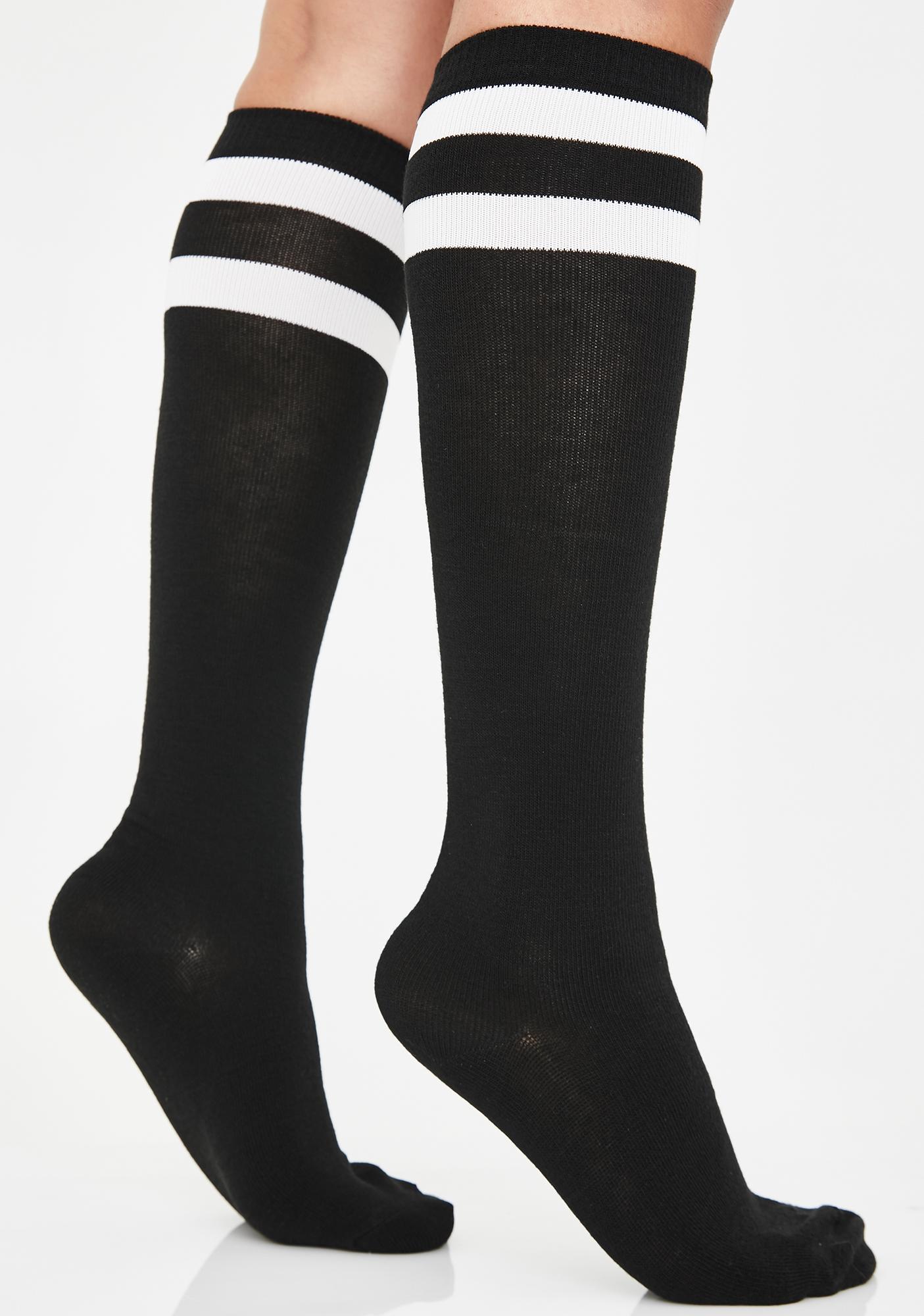 Athletic Knee High Socks Stripe Black | Dolls Kill