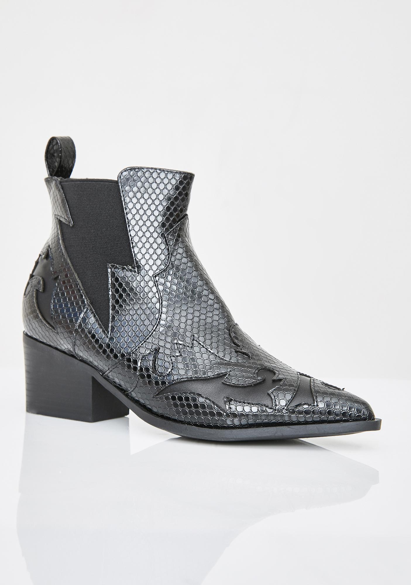 Snakeskin Ankle Pointed Toe Boots Black | Dolls Kill